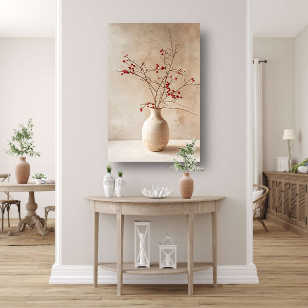 Antieke Vaas met Rode Bessentakken canvas