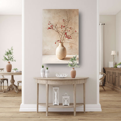 Antieke Vaas met Rode Bessentakken canvas