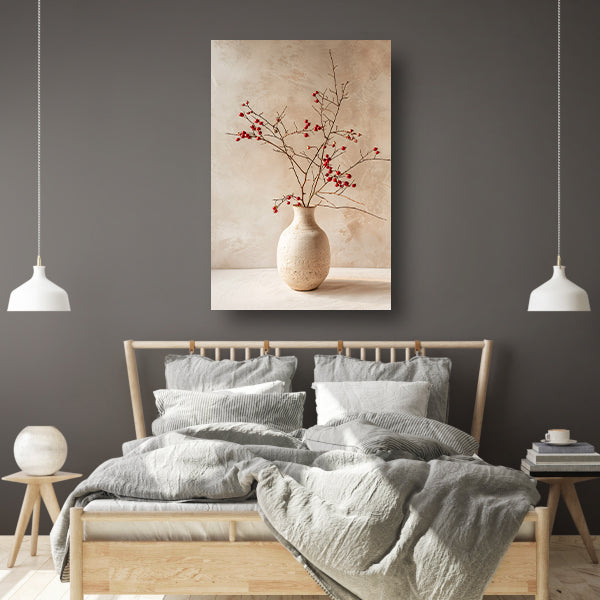 Antieke Vaas met Rode Bessentakken canvas