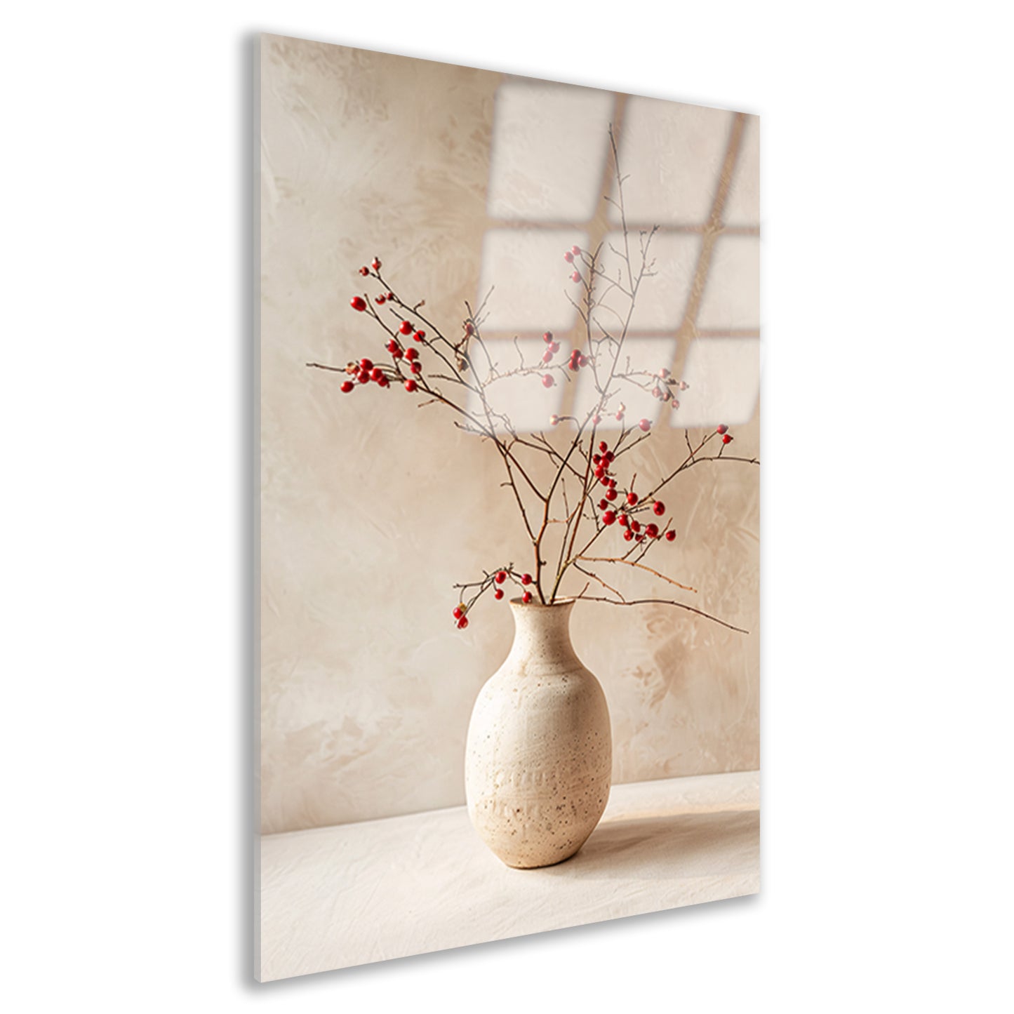 Antieke Vaas met Rode Bessentakken acrylglas