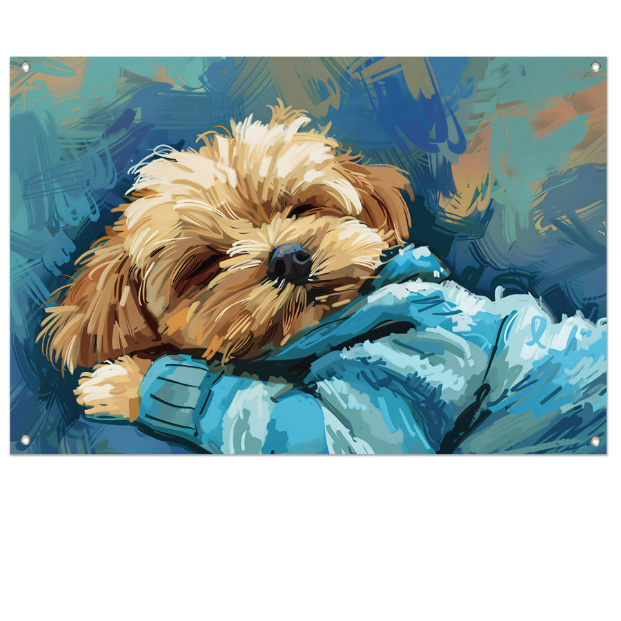 Slapende hond in abstracte kunststijl tuinposter