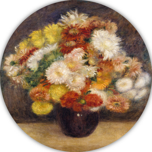 Chrysanten in een vaas - Pierre-Auguste Renoir aluminium muurcirkel
