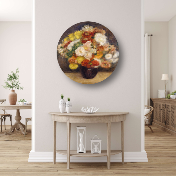 Chrysanten in een vaas - Pierre-Auguste Renoir aluminium muurcirkel