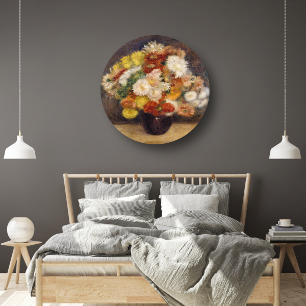 Chrysanten in een vaas - Pierre-Auguste Renoir aluminium muurcirkel