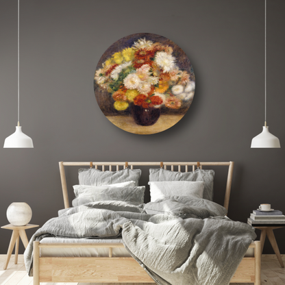 Chrysanten in een vaas - Pierre-Auguste Renoir aluminium muurcirkel