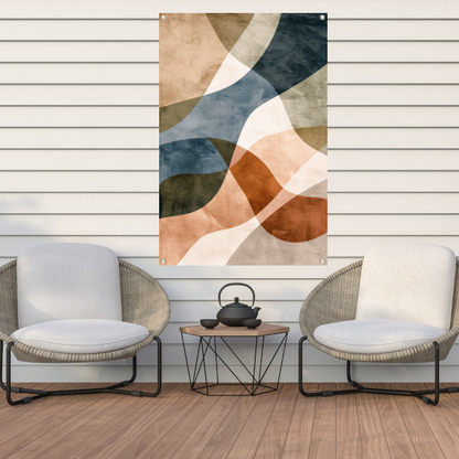 Abstracte Harmonie in Blauw en Bruin tuinposter