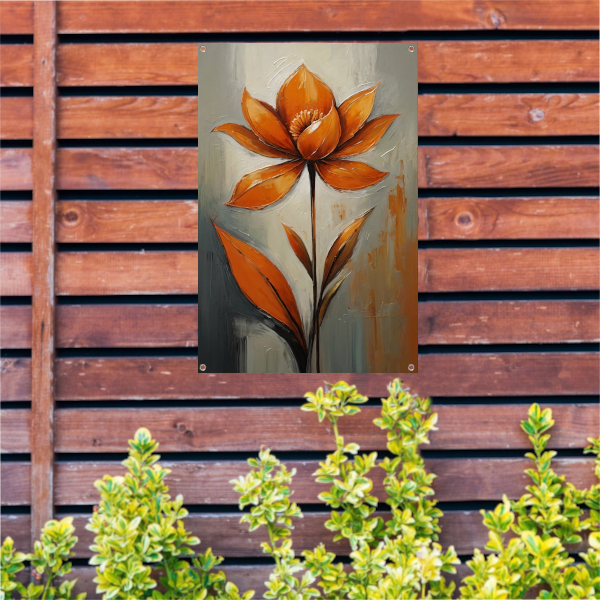 Oranje Bloesem Impressie op Grijs tuinposter