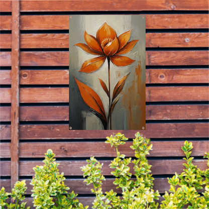 Oranje Bloesem Impressie op Grijs tuinposter