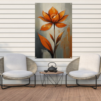 Oranje Bloesem Impressie op Grijs tuinposter