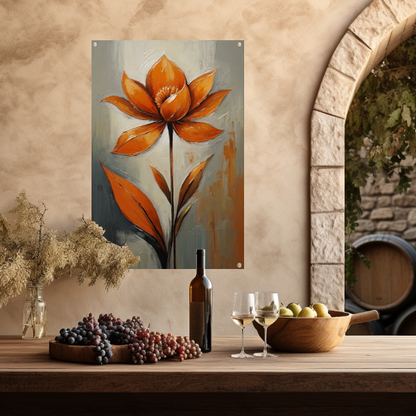 Oranje Bloesem Impressie op Grijs tuinposter
