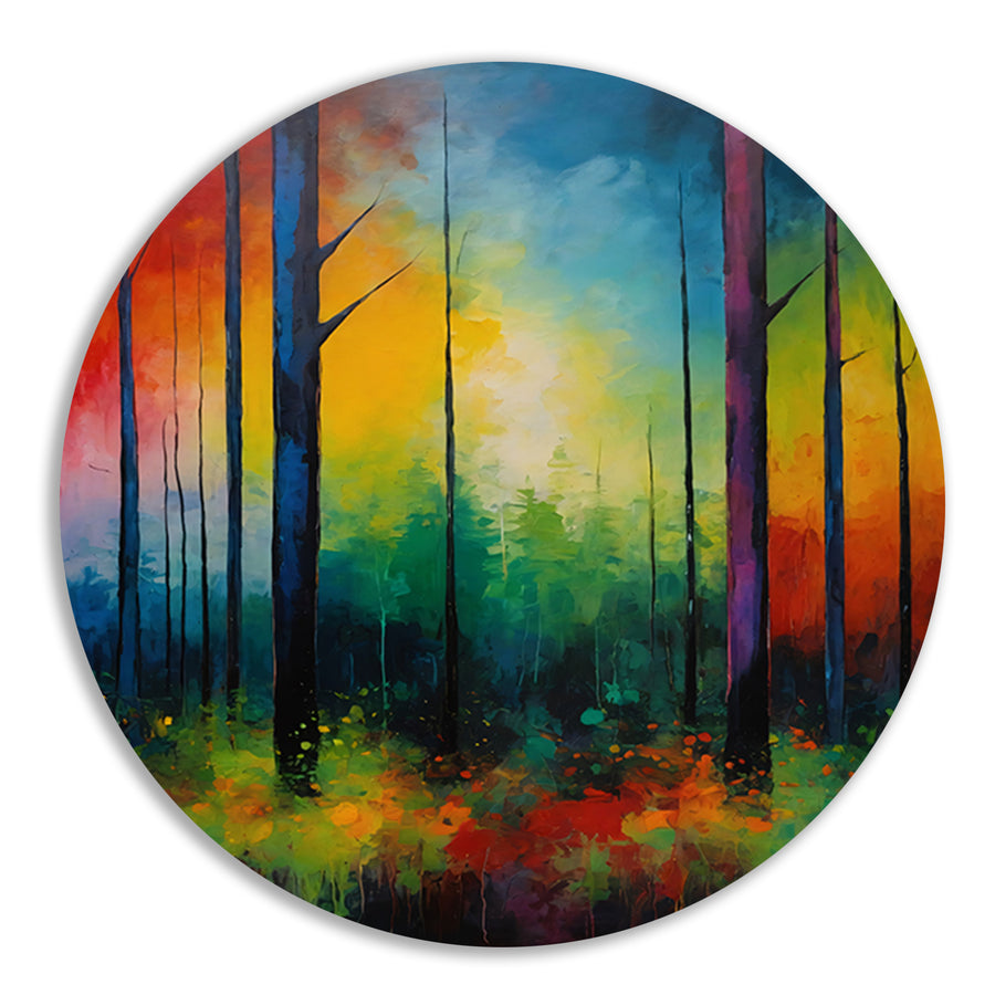 Abstracte Impressionistische Boslandschap Kunst aluminium muurcirkel