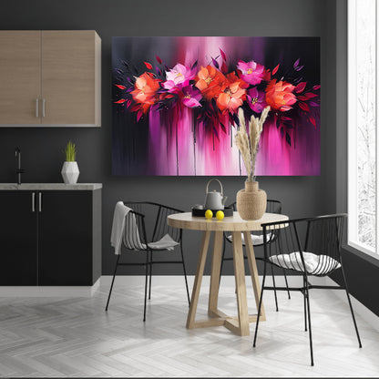 Abstracte kleurrijke bloemen op donkere achtergrond canvas met baklijst