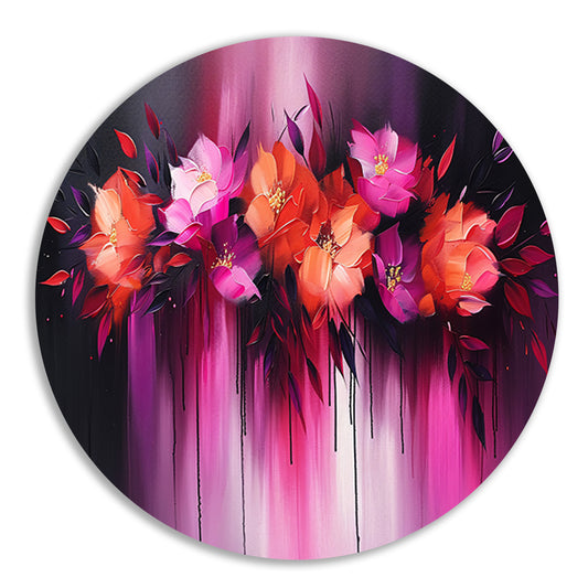 Abstracte kleurrijke bloemen op donkere achtergrond aluminium muurcirkel