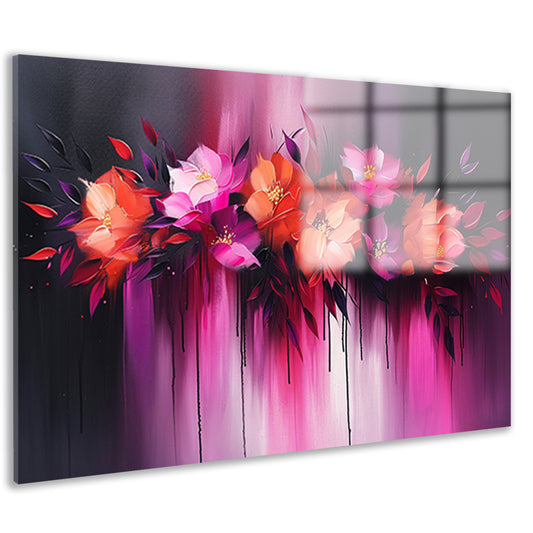 Abstracte kleurrijke bloemen op donkere achtergrond acrylglas