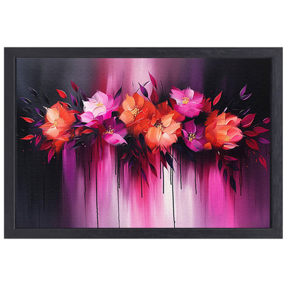 Abstracte kleurrijke bloemen op donkere achtergrond canvas met baklijst