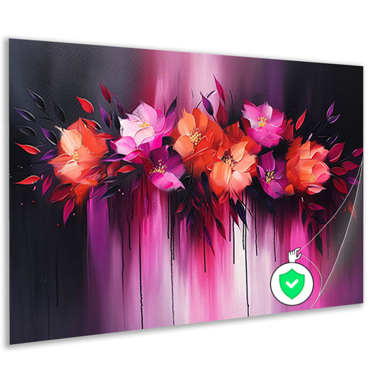 Abstracte kleurrijke bloemen op donkere achtergrond poster