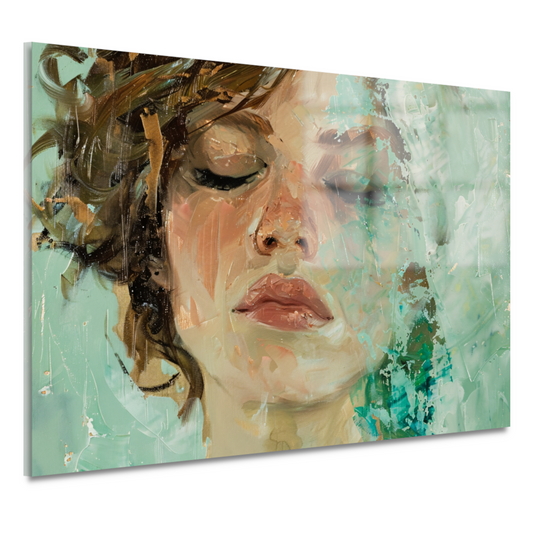 Vrouwelijk Portret met Gesloten Ogen en Kleurenspel acrylglas