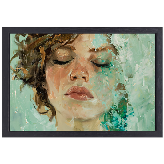 Vrouwelijk Portret met Gesloten Ogen en Kleurenspel canvas met baklijst