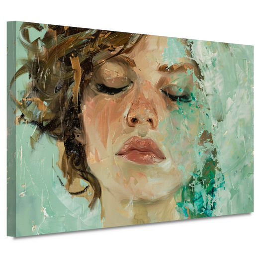 Vrouwelijk Portret met Gesloten Ogen en Kleurenspel canvas