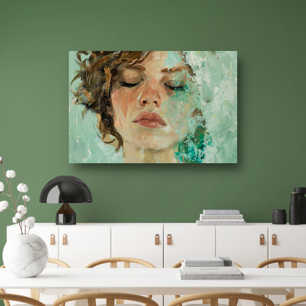 Vrouwelijk Portret met Gesloten Ogen en Kleurenspel poster