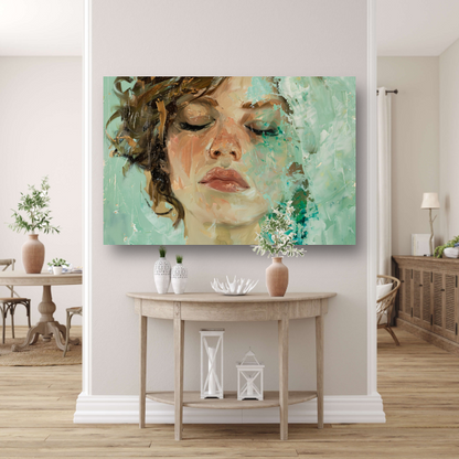 Vrouwelijk Portret met Gesloten Ogen en Kleurenspel poster