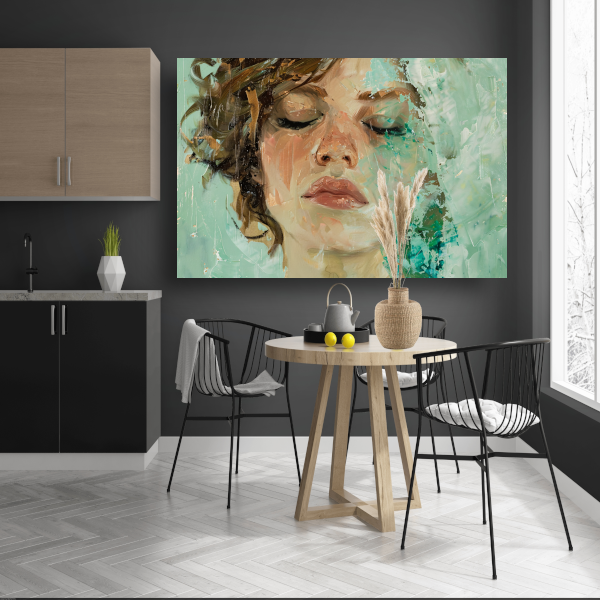 Vrouwelijk Portret met Gesloten Ogen en Kleurenspel canvas