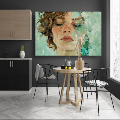 Vrouwelijk Portret met Gesloten Ogen en Kleurenspel poster