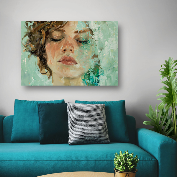 Vrouwelijk Portret met Gesloten Ogen en Kleurenspel poster