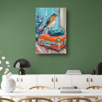 Kleurrijke vogel op vintage koffer acrylglas