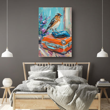 Kleurrijke vogel op vintage koffer acrylglas