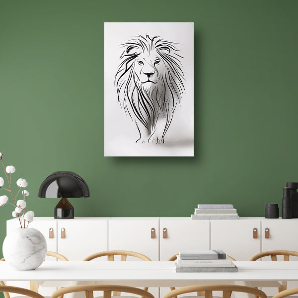 Abstracte leeuw in minimalistische lijnen canvas met baklijst