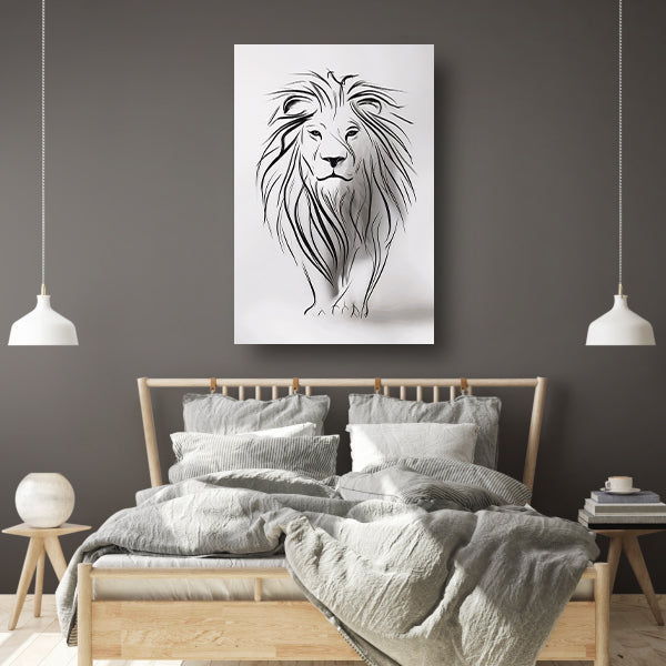 Abstracte leeuw in minimalistische lijnen canvas met baklijst