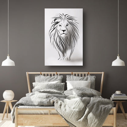 Abstracte leeuw in minimalistische lijnen canvas met baklijst