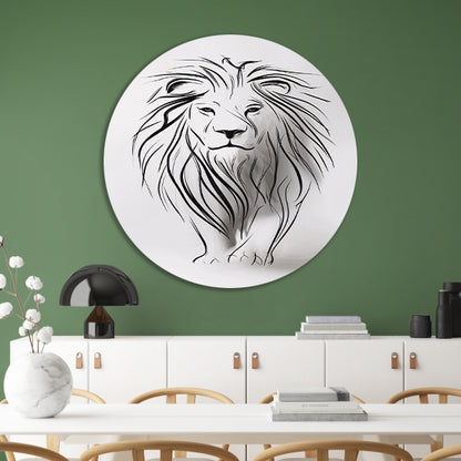 Abstracte leeuw in minimalistische lijnen aluminium muurcirkel