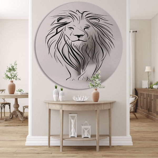 Abstracte leeuw in minimalistische lijnen aluminium muurcirkel