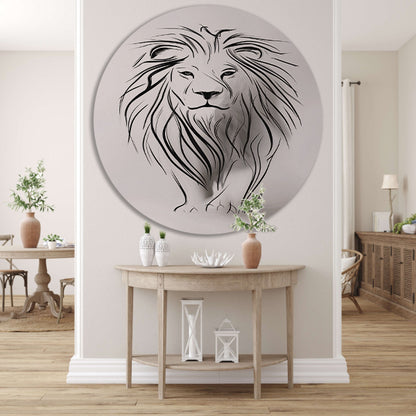 Abstracte leeuw in minimalistische lijnen aluminium muurcirkel