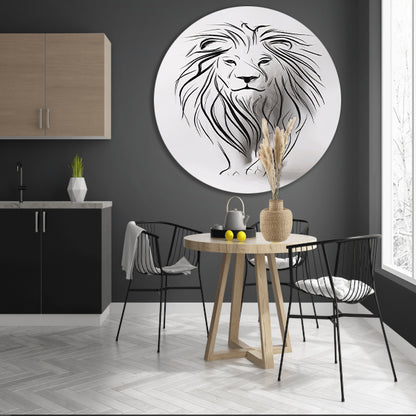 Abstracte leeuw in minimalistische lijnen aluminium muurcirkel