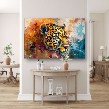 Kleurrijk abstract schilderij van een luipaard acrylglas