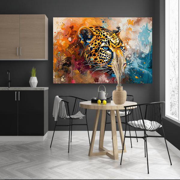 Kleurrijk abstract schilderij van een luipaard poster