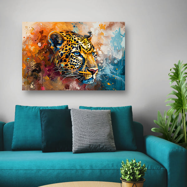 Kleurrijk abstract schilderij van een luipaard acrylglas