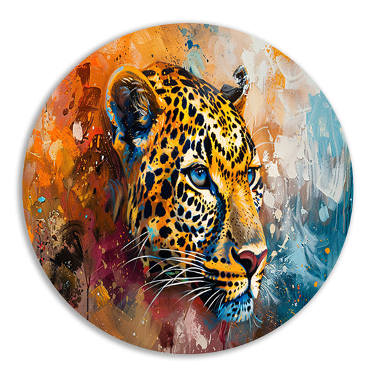 Kleurrijk abstract schilderij van een luipaard forex muurcirkel