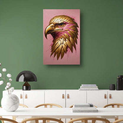 Gouden Adelaar met Roze Verfspatten canvas met baklijst