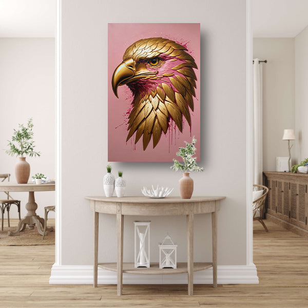 Gouden Adelaar met Roze Verfspatten canvas met baklijst