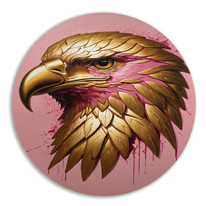 Gouden Adelaar met Roze Verfspatten aluminium muurcirkel