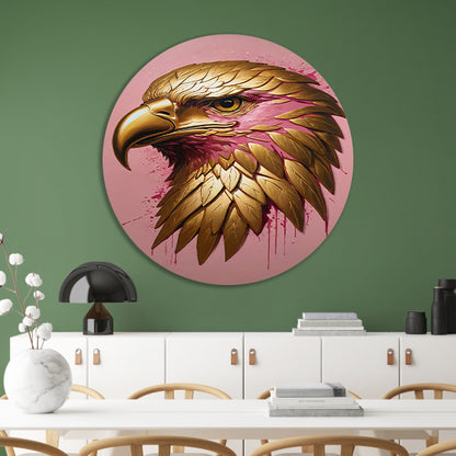 Gouden Adelaar met Roze Verfspatten aluminium muurcirkel