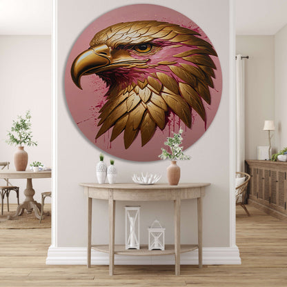 Gouden Adelaar met Roze Verfspatten aluminium muurcirkel