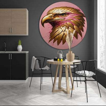 Gouden Adelaar met Roze Verfspatten aluminium muurcirkel