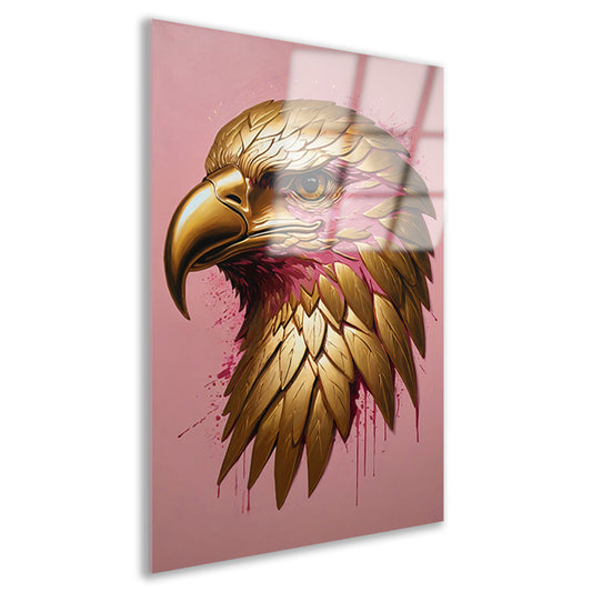 Gouden Adelaar met Roze Verfspatten Acrylglas
