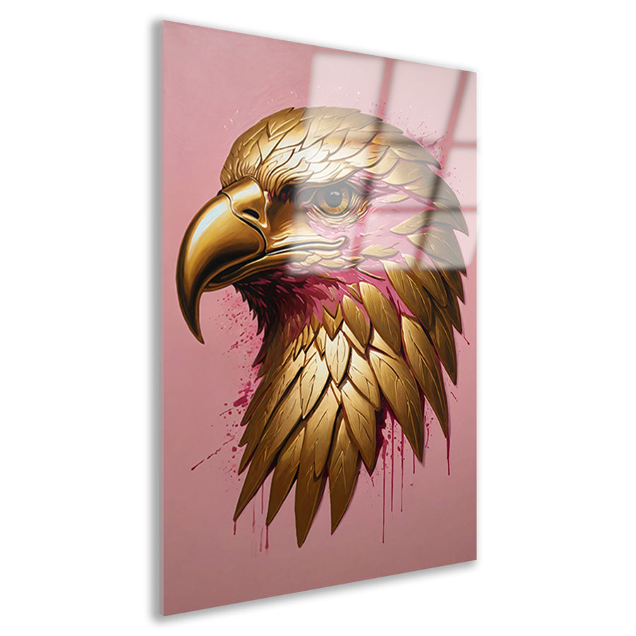 Gouden Adelaar met Roze Verfspatten Acrylglas