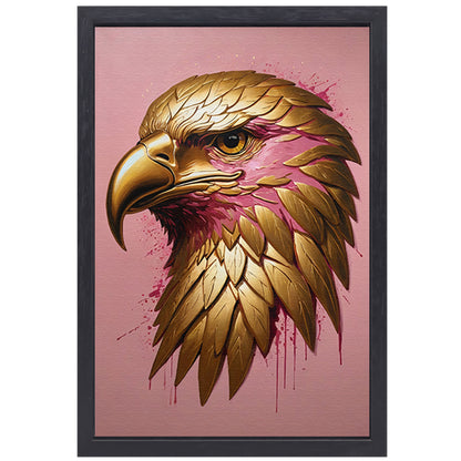 Gouden Adelaar met Roze Verfspatten canvas met baklijst